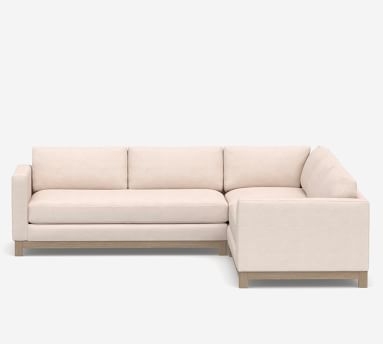 Jake Upholstered 3-Piece L-Shaped Sectional with Wood Legs, Polyester Wrapped Cushions, Jumbo Basketweave Pebble - Image 1