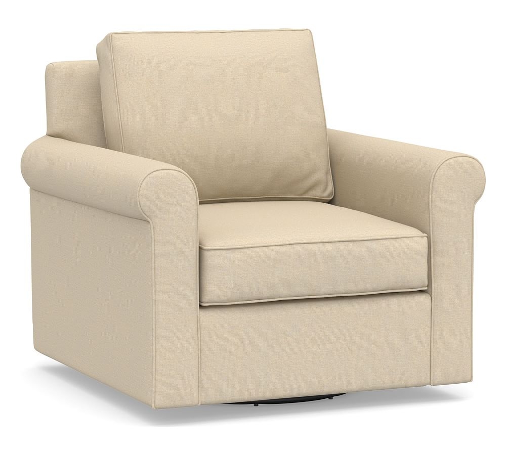 Cameron Roll Arm Upholstered Swivel Armchair, Polyester Wrapped Cushions, Park Weave Oatmeal - Image 0