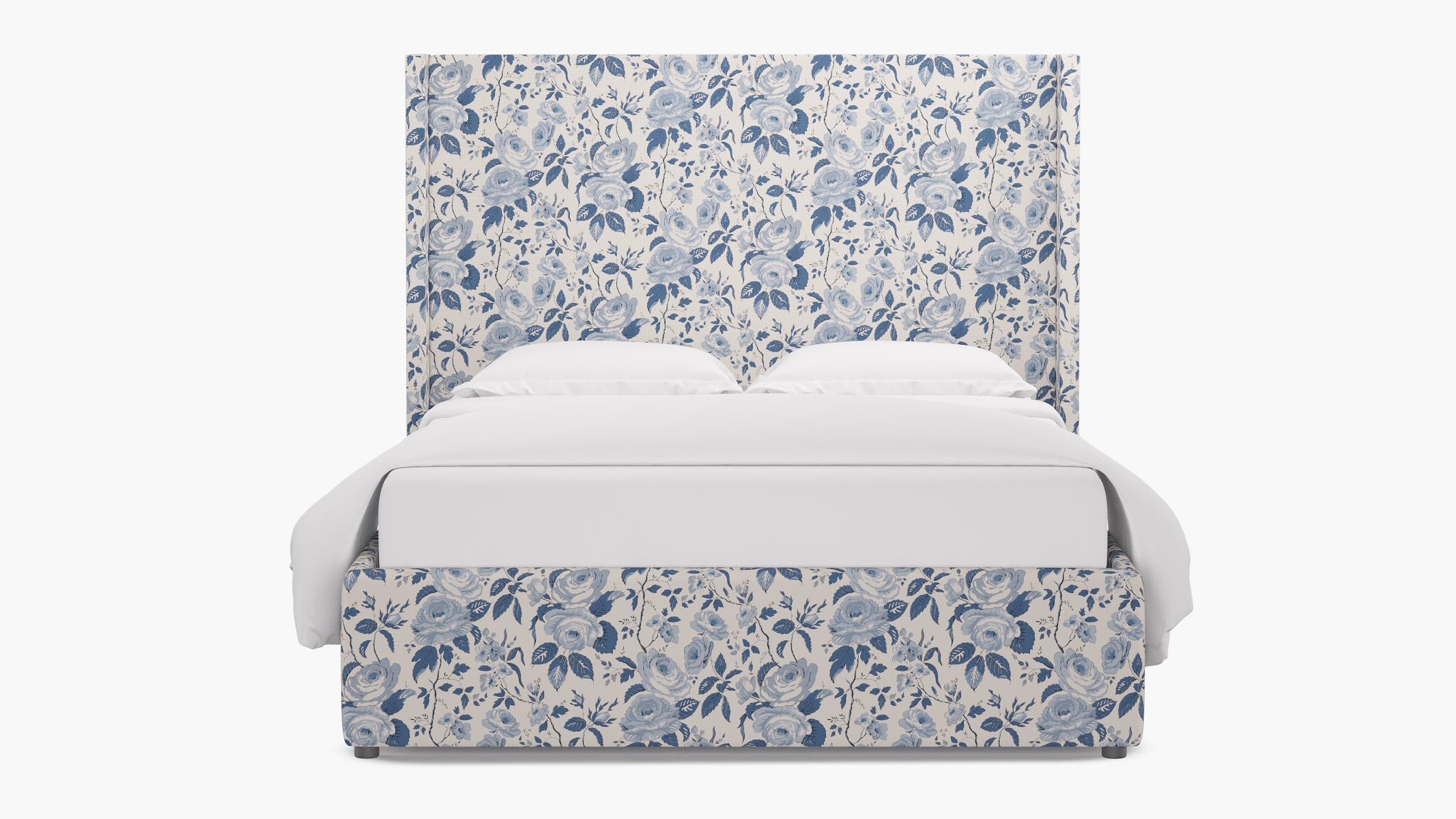 Modern Wingback Bed, Delft Chintz, Queen - Image 0