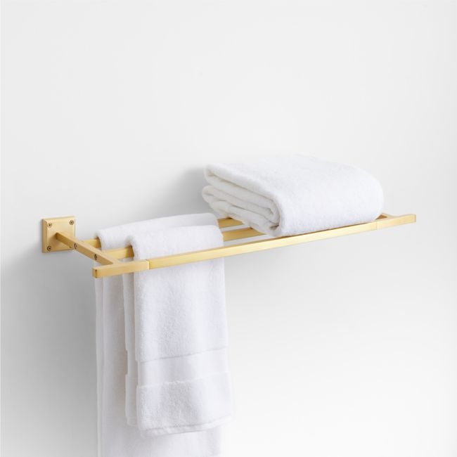Square Edge Brushed Brass Wall-Mounted Bathroom Towel Rack - Image 0