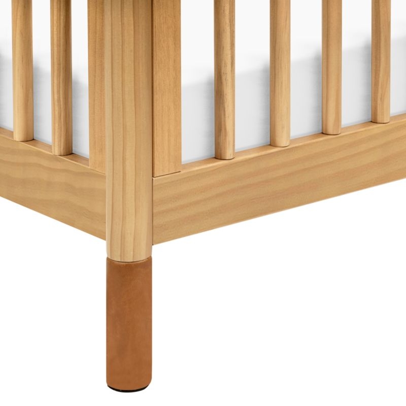 Babyletto Gelato Honey Wood & Vegan Tan Leather 4-in-1 Convertible Baby Crib with Toddler Bed Conversion Kit - Image 5