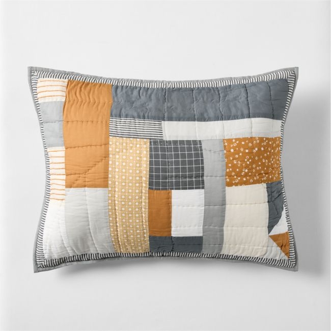 Gee's Bend Amir Amor Blue Patchwork Organic Cotton Kids Pillow Sham - Image 0