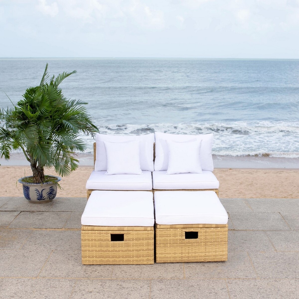 Pramla Outdoor Sette With Otto - Natural/White - Safavieh - Image 9