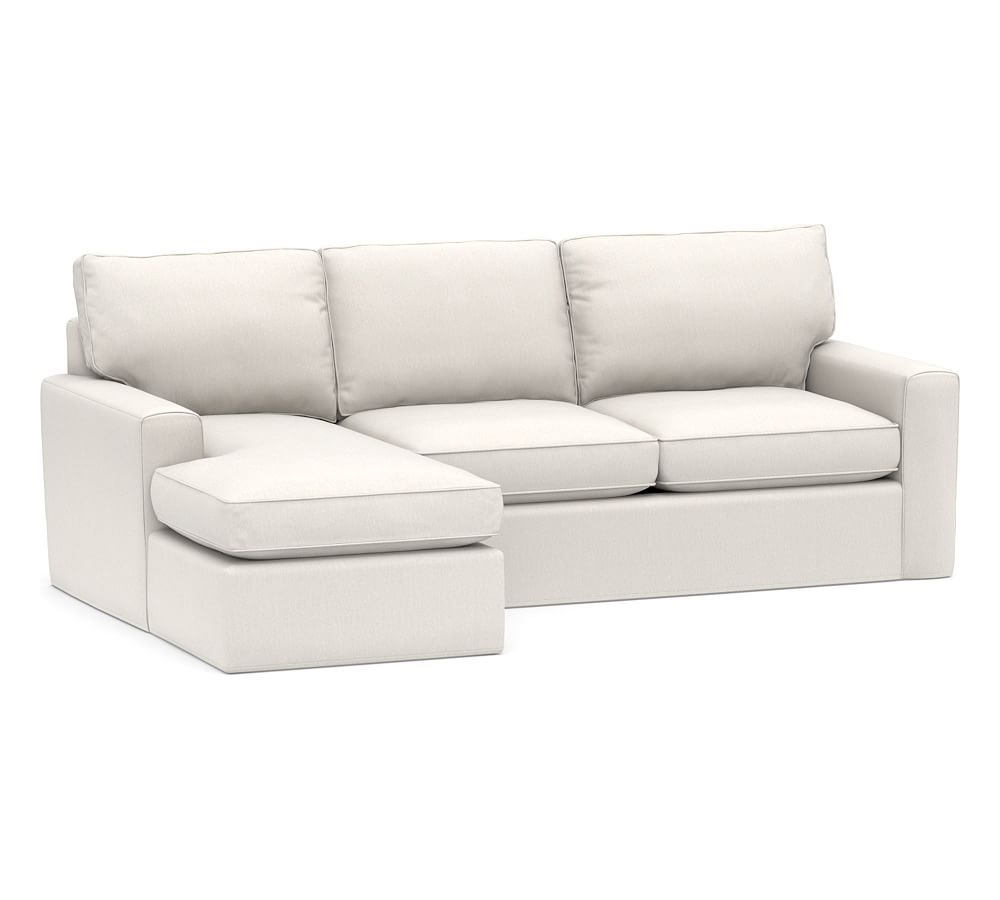 Pearce Square Arm Slipcovered Right Arm Sofa with Chaise Sectional, Down Blend Wrapped Cushions, Sunbrella(R) Performance Chenille Salt - Image 0