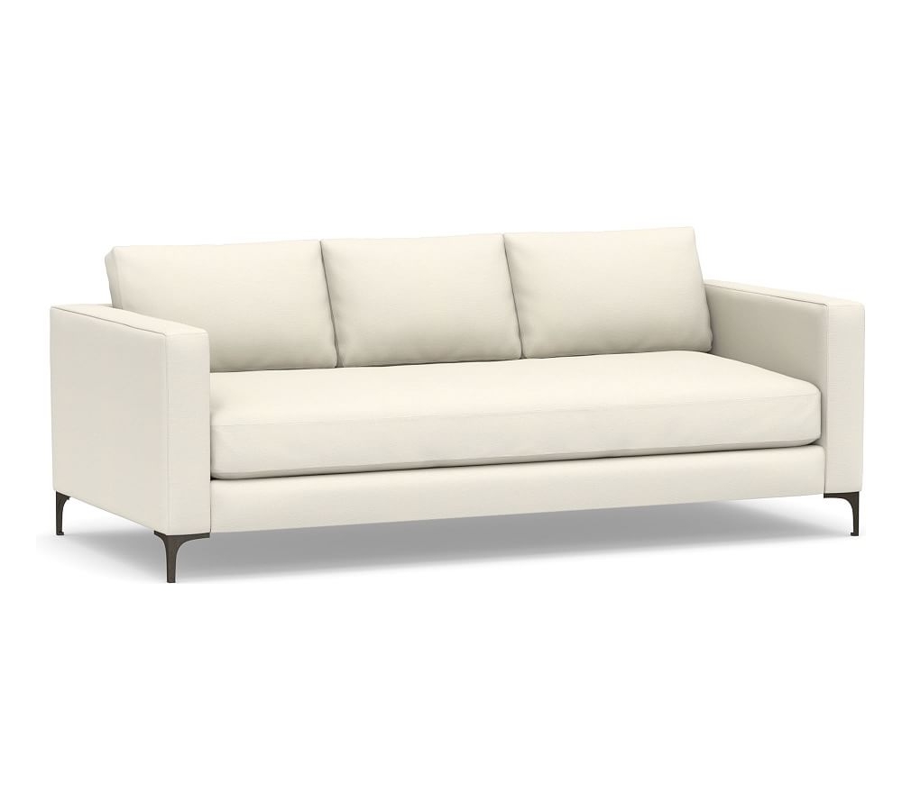 Jake Upholstered Sofa 85" with Bronze Legs, Polyester Wrapped Cushions, Textured Twill Ivory - Image 0