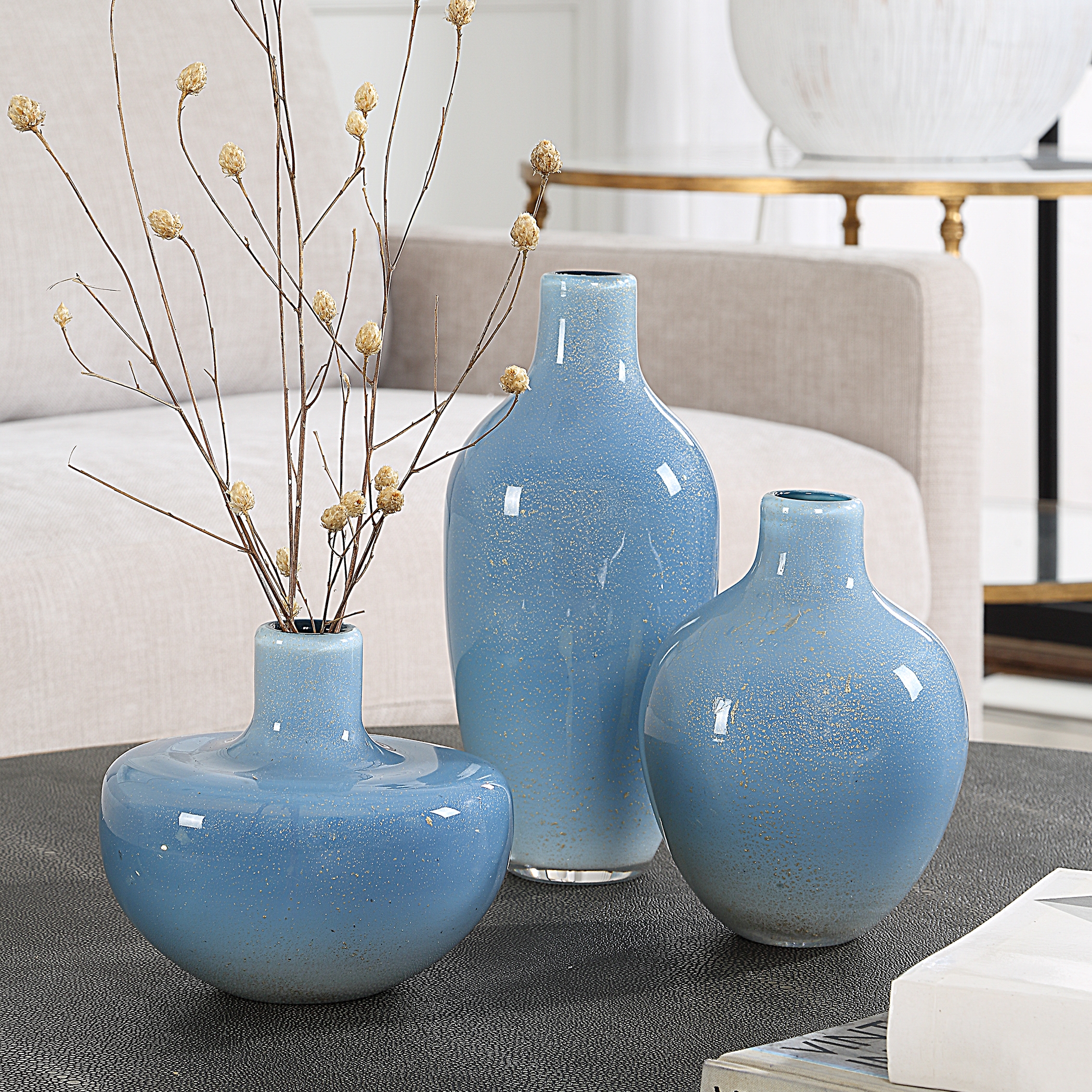 Celestial Frost Blue Vases Set/3 - Image 1