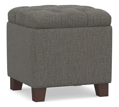 Lorraine Upholstered Tufted Cube, Chenille Basketweave Charcoal - Image 0