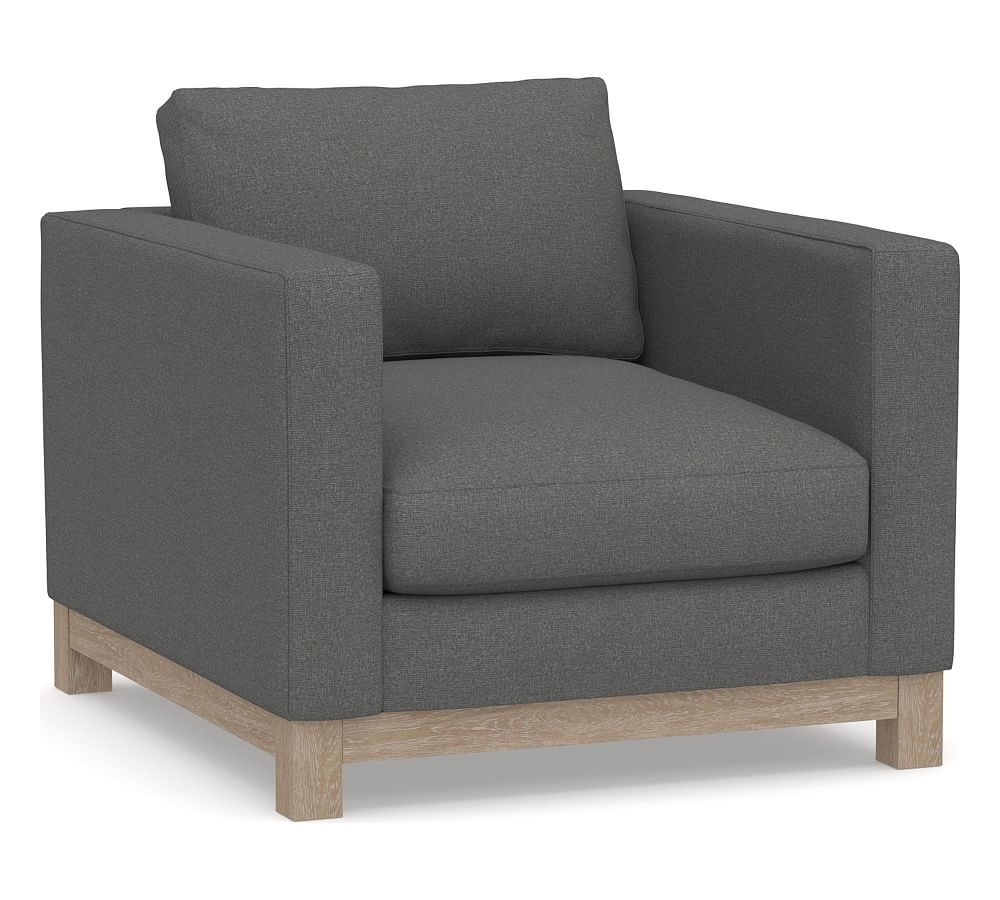 Jake Upholstered Armchair with Wood Legs, Polyester Wrapped Cushions, Park Weave Charcoal - Image 0