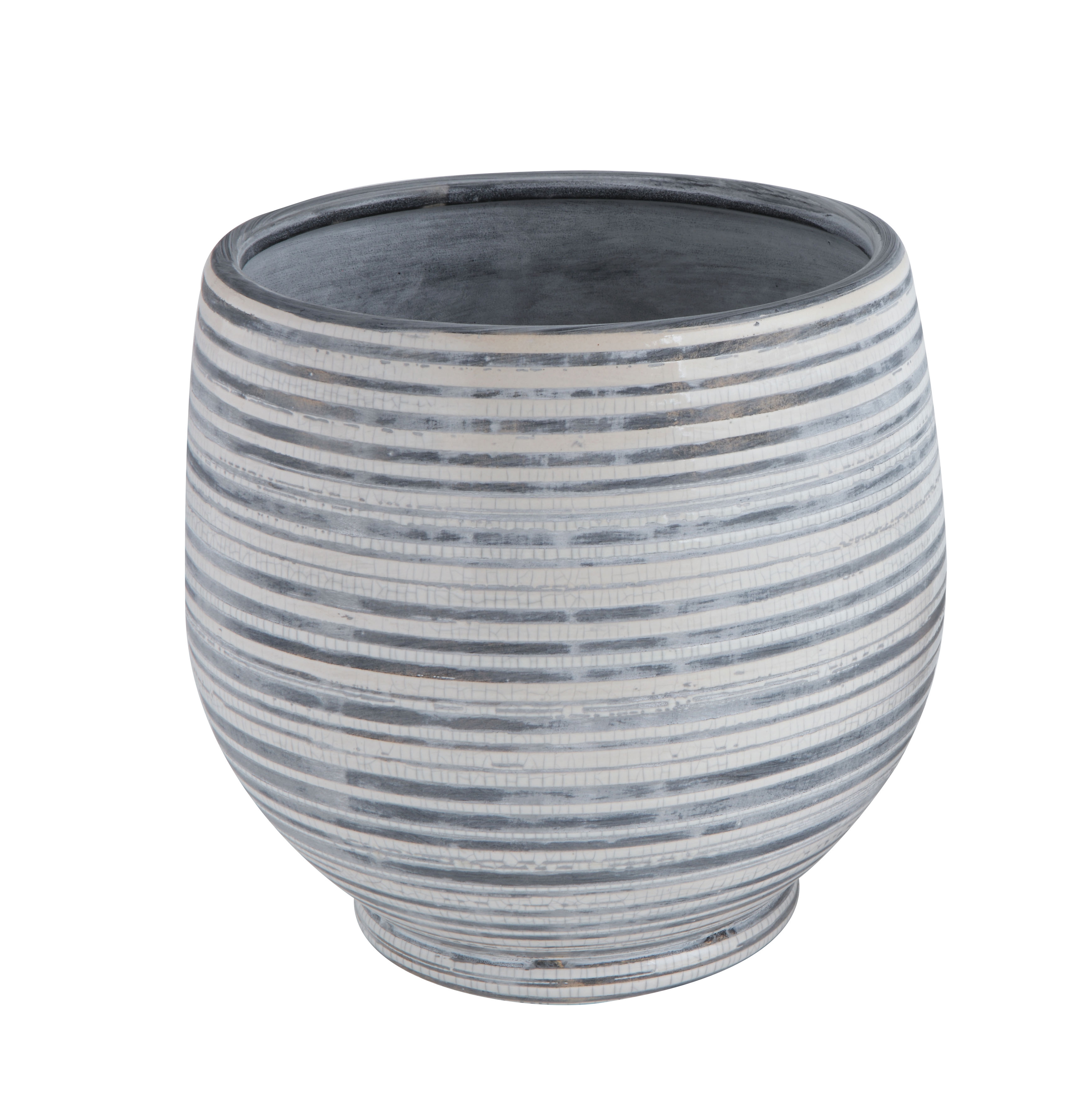 Grey & White Striped Stoneware Planter - Image 0