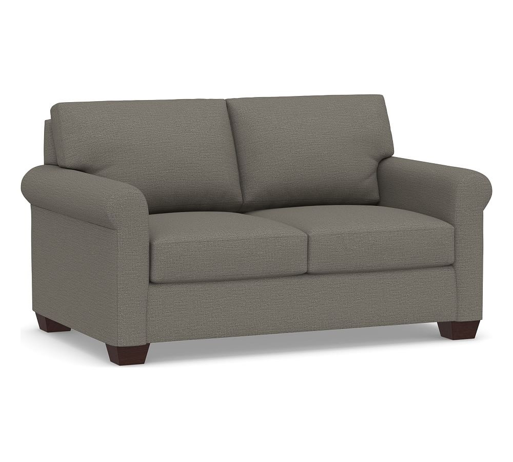 York Roll Arm Upholstered Loveseat 62.5", Down Blend Wrapped Cushions, Chunky Basketweave Metal - Image 0