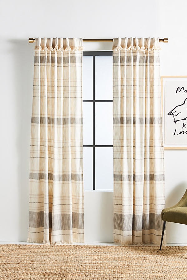 Joey Plaid Curtain By Anthropologie in Black Size 50X84 - Image 0