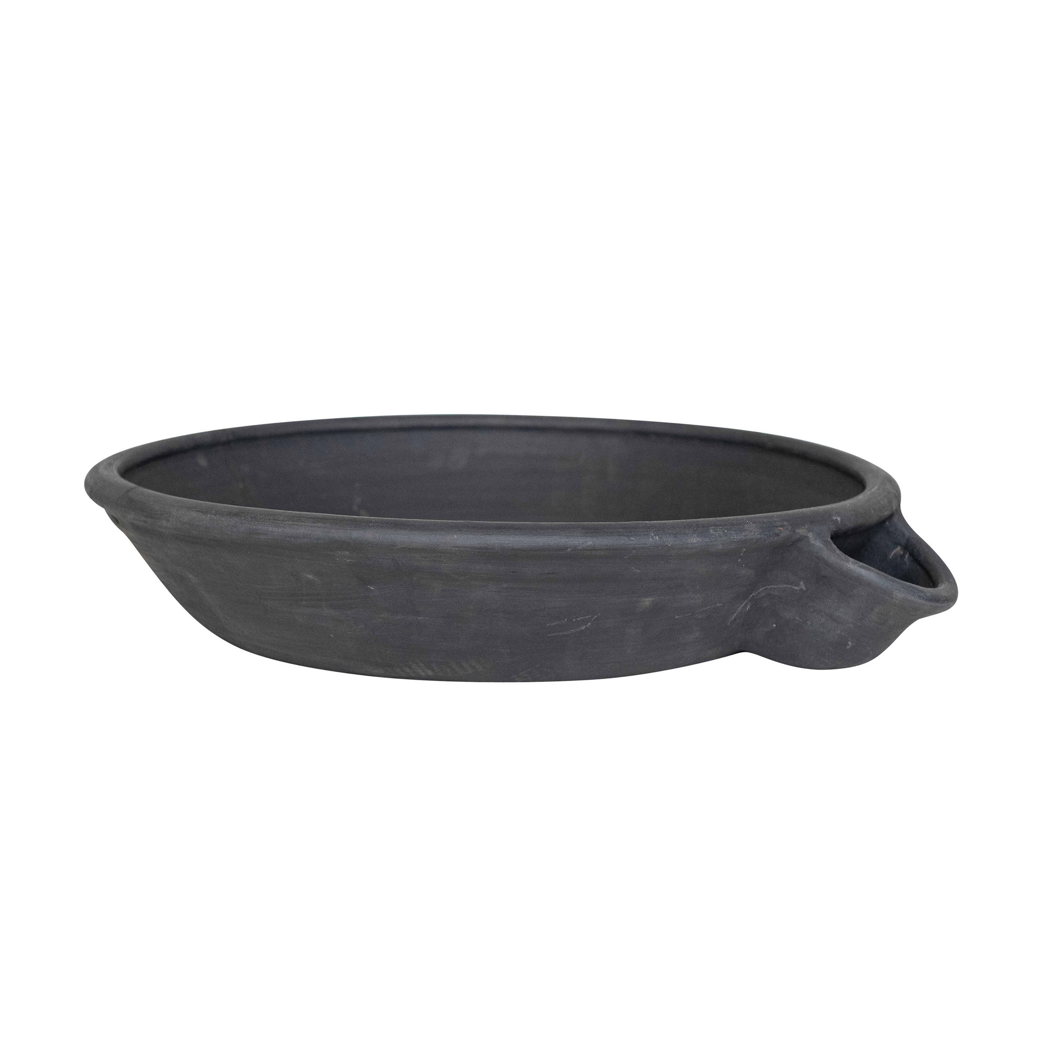Large Decorative Vintage Clay Bowl with Handle for Storage, Black - Image 0
