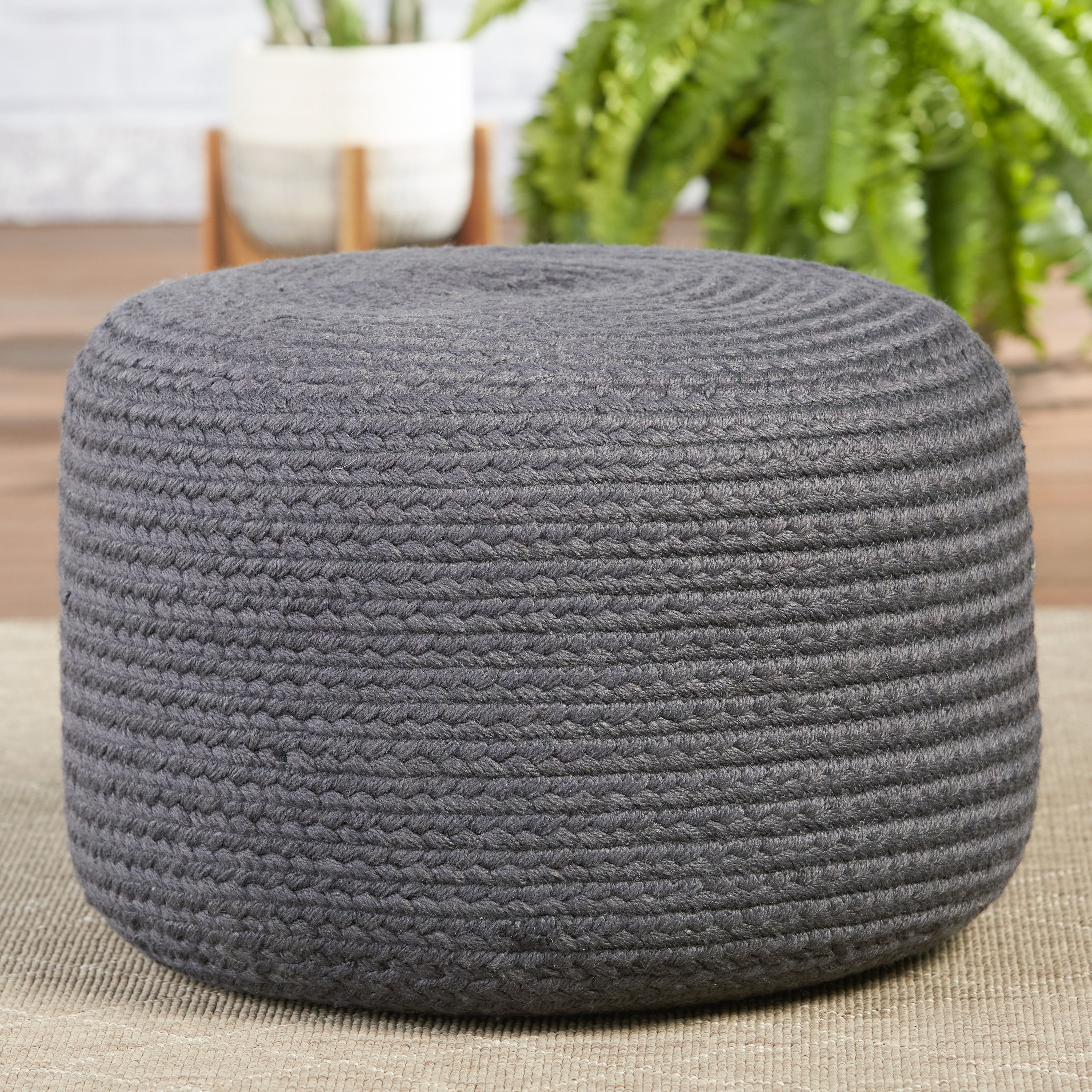 Vibe by Santa Rosa Indoor/ Outdoor Solid Dark Gray Cylinder Pouf - Image 2