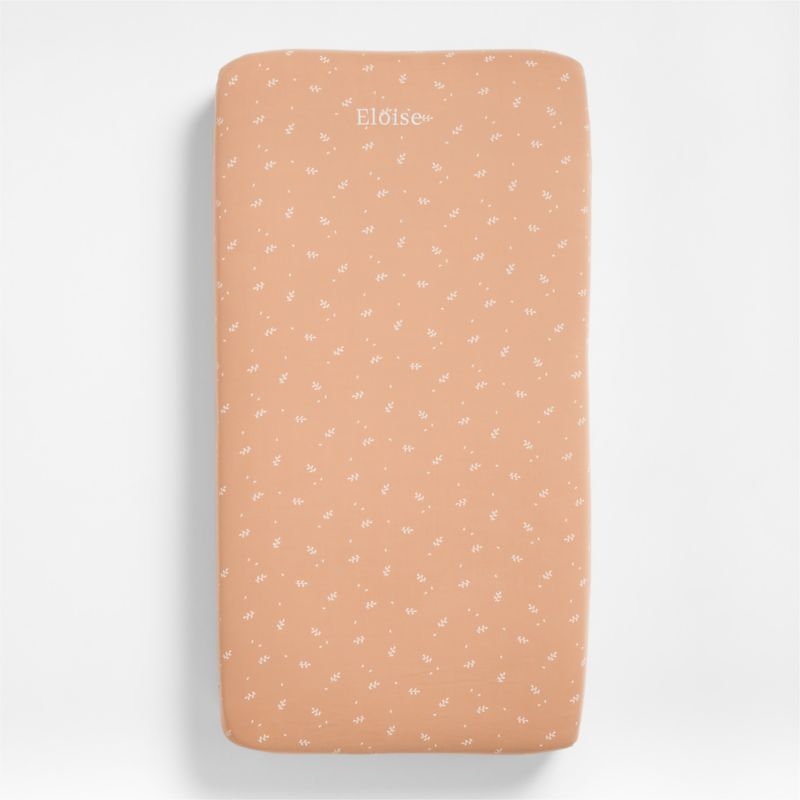 Supersoft Terracotta Leaf Print Organic Cotton Gauze Baby Crib Fitted Sheet - Image 1