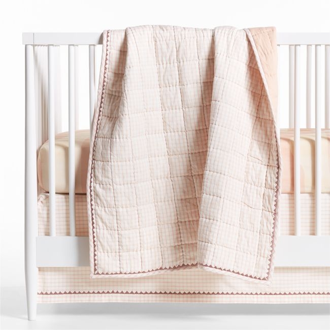 Pink Windowpane Plaid Organic Cotton Baby Crib Quilt - Image 0