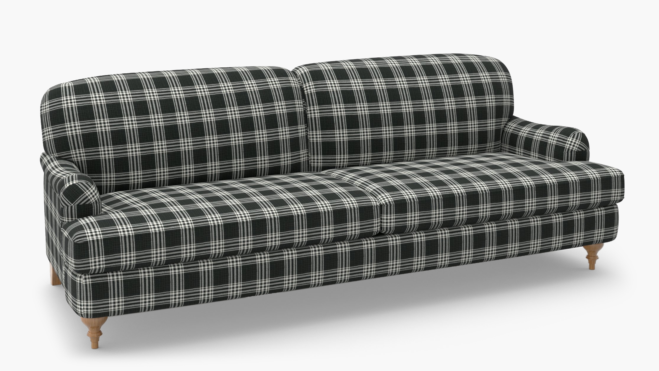 English Roll Arm Sofa, Barnegat Plaid, Natural Turned Wood Leg - Image 1
