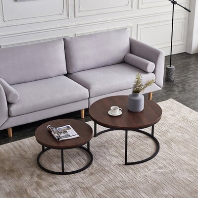 Modern Nesting Coffee Table,Black Metal Frame With Walnut Top-31.5" - Image 0