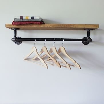 Wood shelf with hang bar, Multi, Metal, 24 inch - Image 1