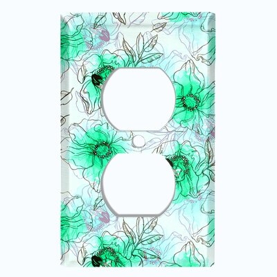 Metal Light Switch Plate Outlet Cover (Watercolor Flowers Green - Single Duplex) - Image 0