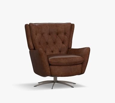 Wells Leather Swivel Recliner with Brass Base, Polyester Wrapped Cushions, Churchfield Chocolate - Image 5