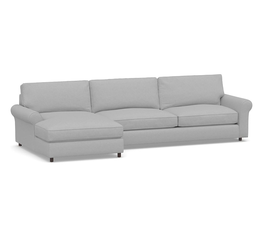 PB Comfort Roll Arm Upholstered Right Arm Sofa with Wide Chaise Sectional, Box Edge Down Blend Wrapped Cushions, Brushed Crossweave Light Gray - Image 0