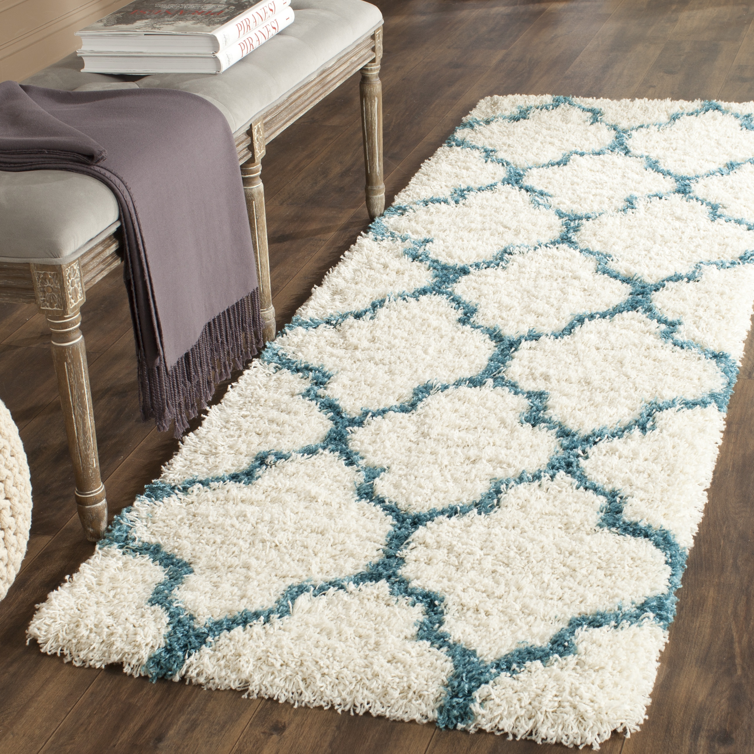Arlo Home Woven Area Rug, SGK566C, Ivory/Blue,  2' 3" X 7' - Image 1