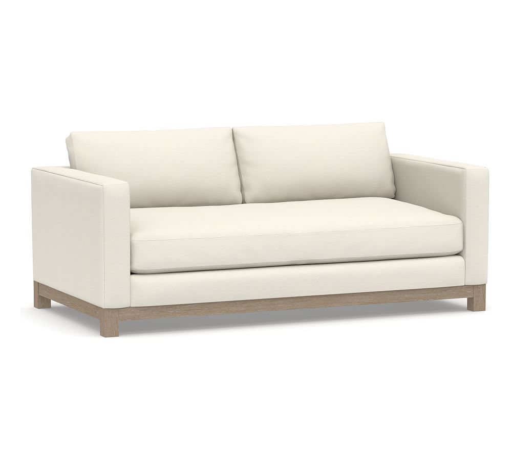 Jake Upholstered Loveseat 70" with Wood Legs, Polyester Wrapped Cushions, Textured Twill Ivory - Image 0
