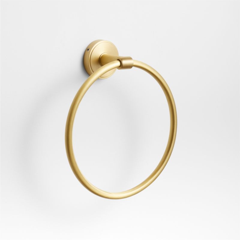 Modern Flat-End Brushed Brass Bathroom Hand Towel Ring - Image 1