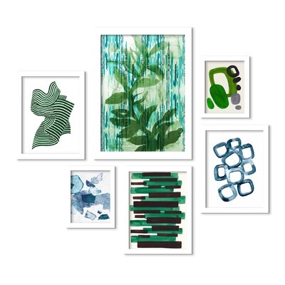 Green Garden Indigo Strokes Mid Century Olive - 6 Piece Picture Frame Print Set on Paper - Image 0