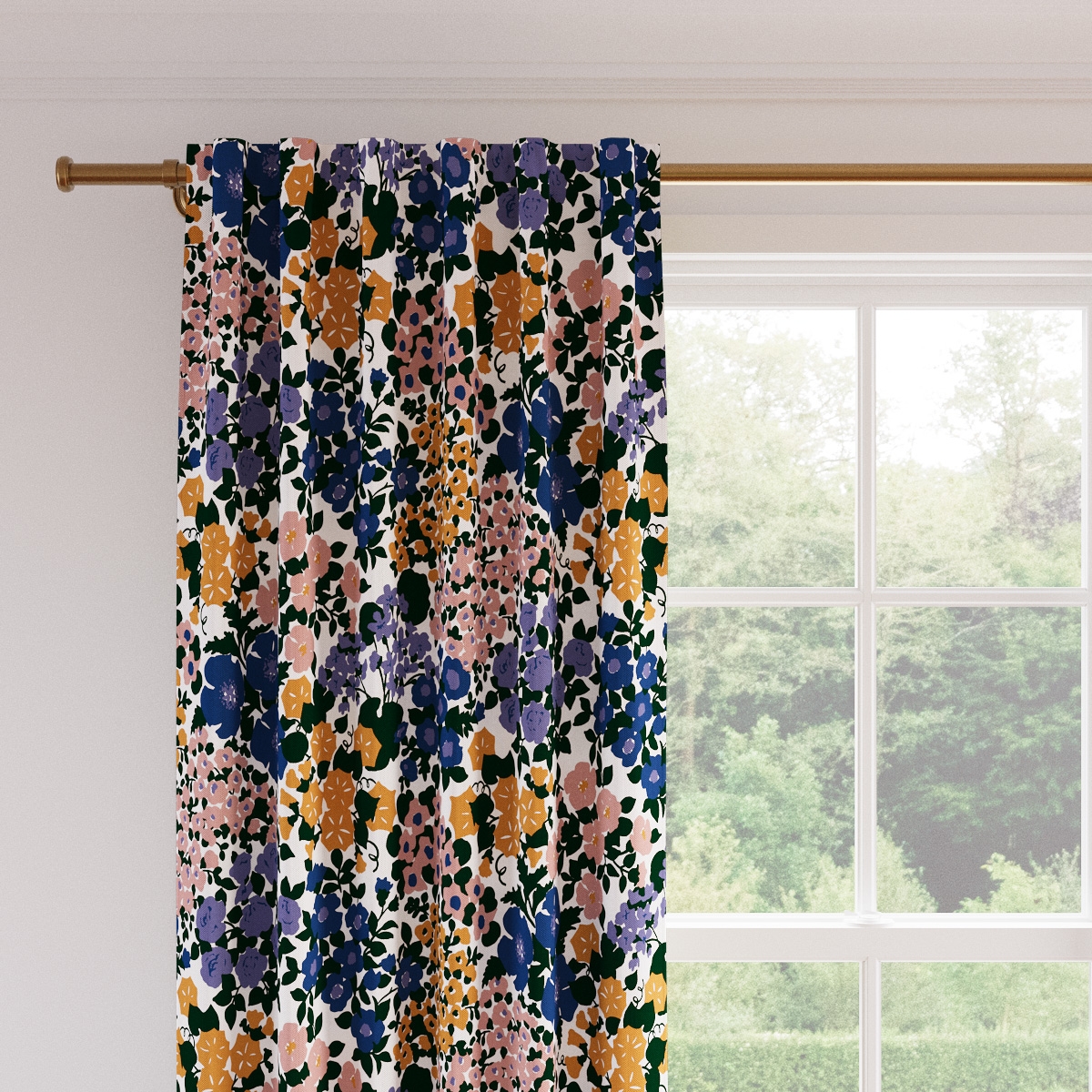 Printed Linen Curtain, Lavender Million Flowers, 50" x 96" - Image 1