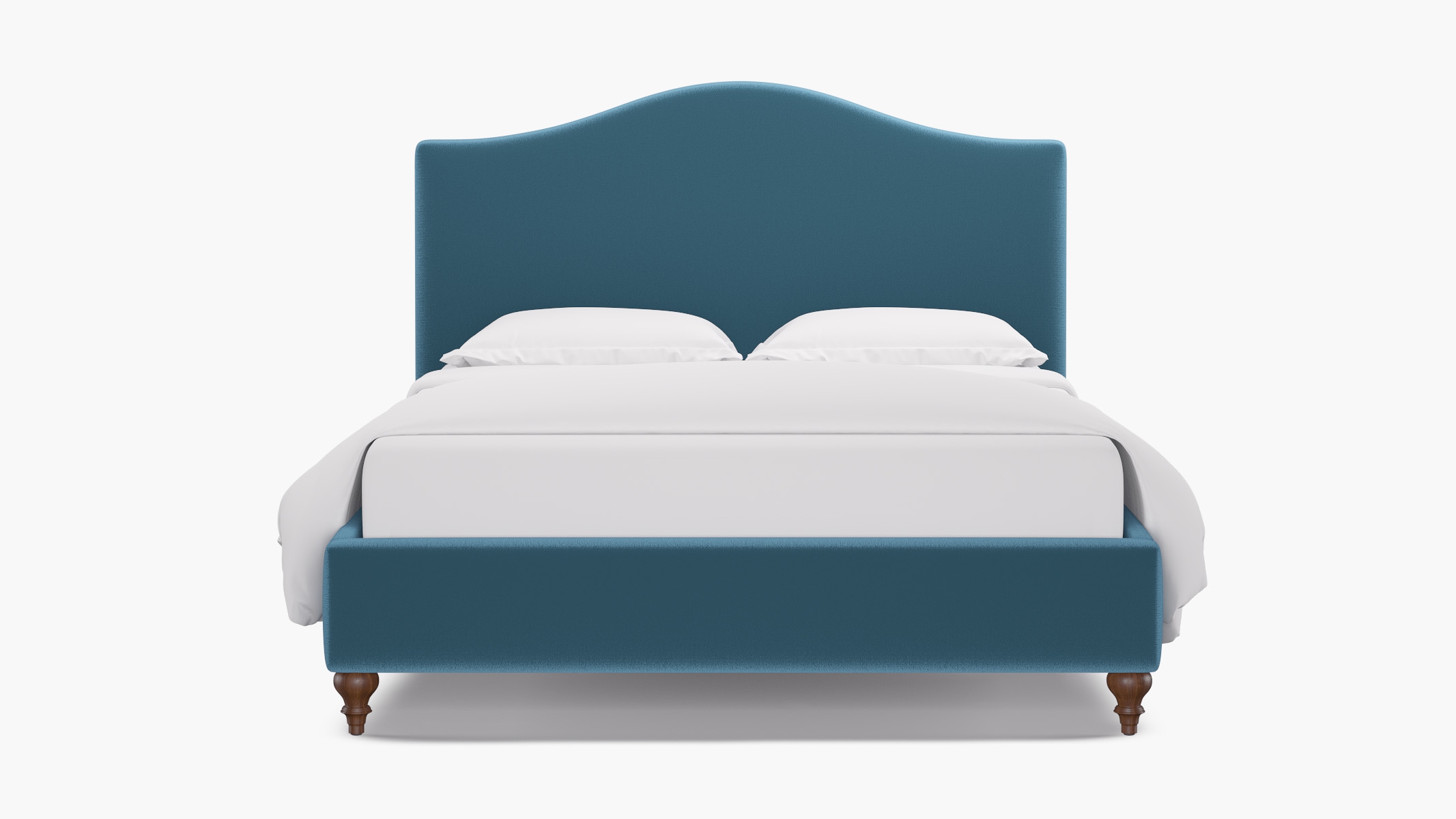 Camelback Bed, French Performance Plush Velvet, Walnut Traditional Turned Leg, King - Image 0