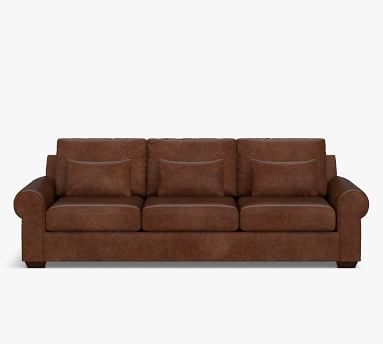 Big Sur Roll Arm Leather Deep Seat Loveseat 78", Down Blend Wrapped Cushions, Statesville Molasses - Image 2