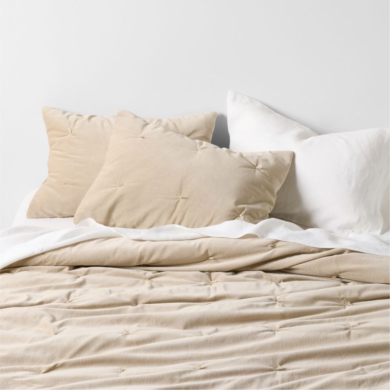 Organic Cotton Linen Velvet Sand Beige Euro Bed Pillow Sham - Image 1