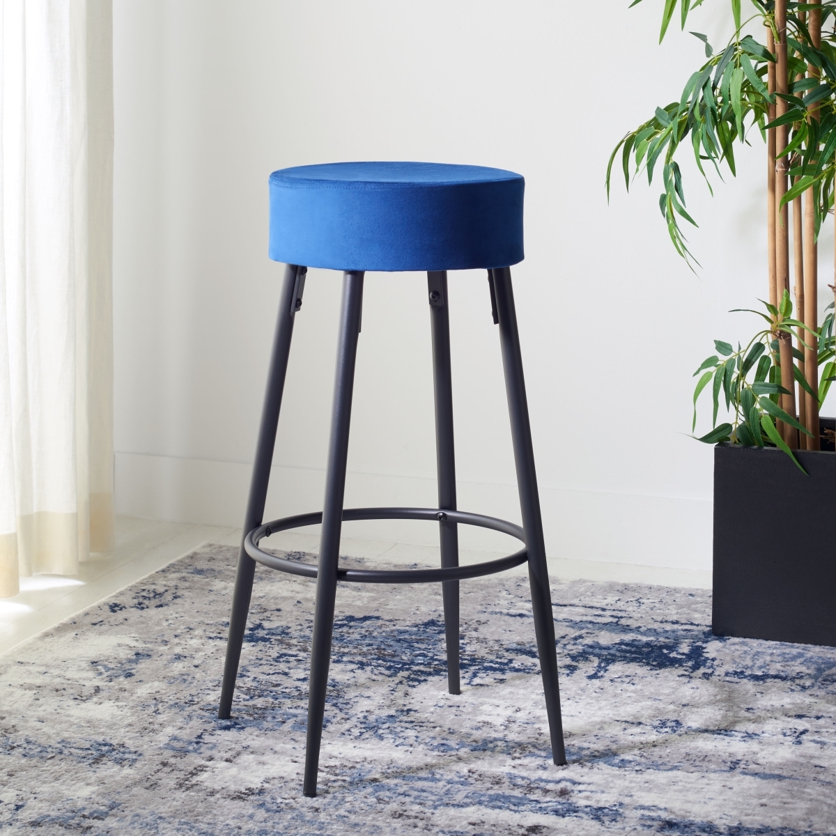 Bohden Round Bar Stool - Navy / Black - Safavieh - Image 1