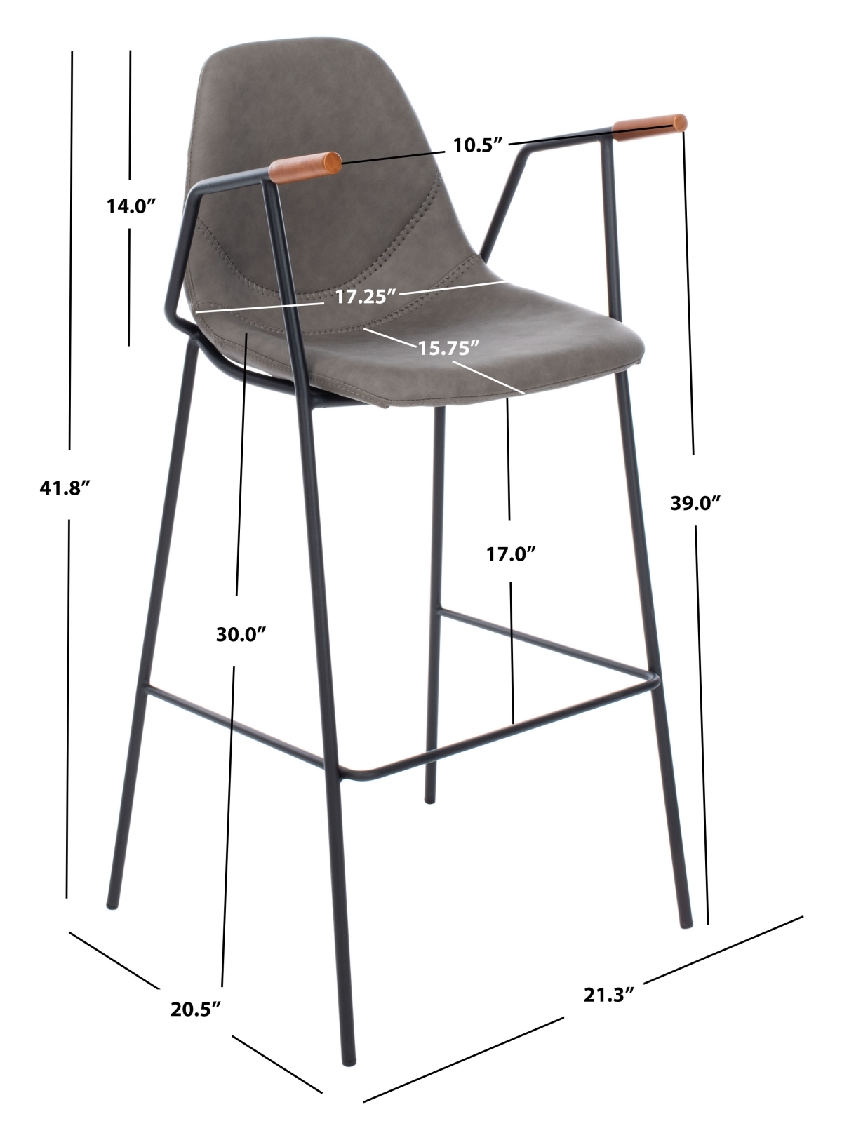 Tanner Mid Century Barstool - Ash / Black - Safavieh - Image 7
