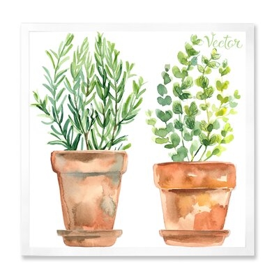 Two Green House Plants In Orange Flower Pots - Traditional Canvas Wall Art Print-FDP35084 - Image 0