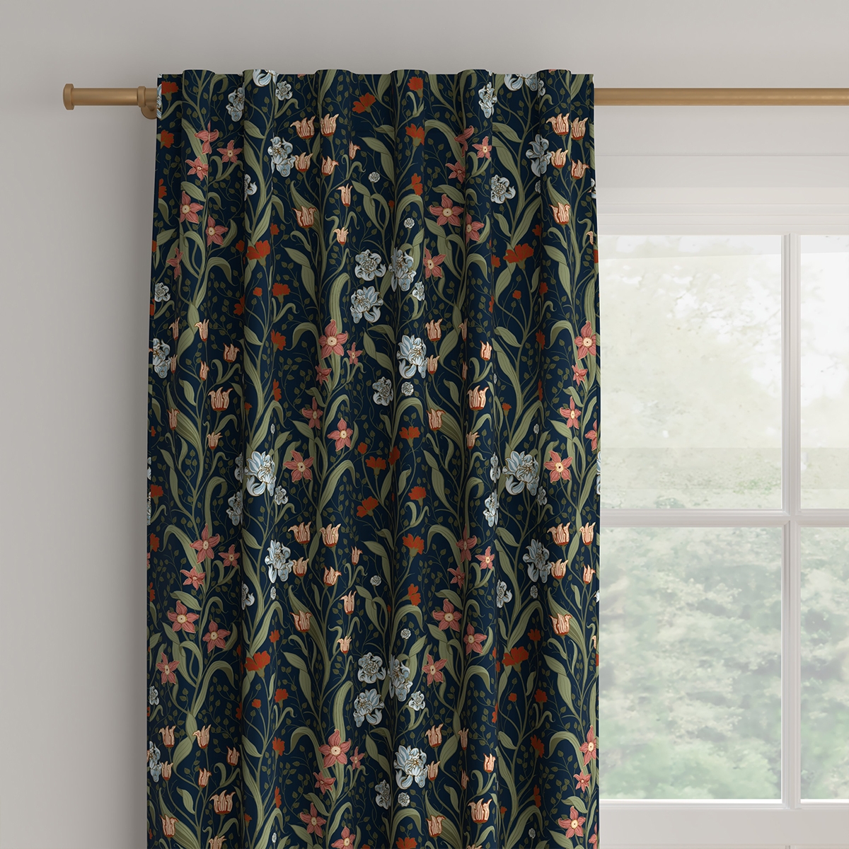 Printed Linen Curtain, Nightshade Bloomsbury, 50" x 84", Blackout - Image 1