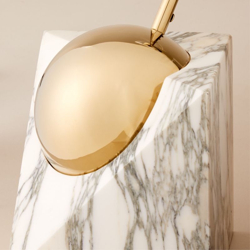 Venus Champagne Brass Arc Floor Lamp with White Marble Base - Image 2