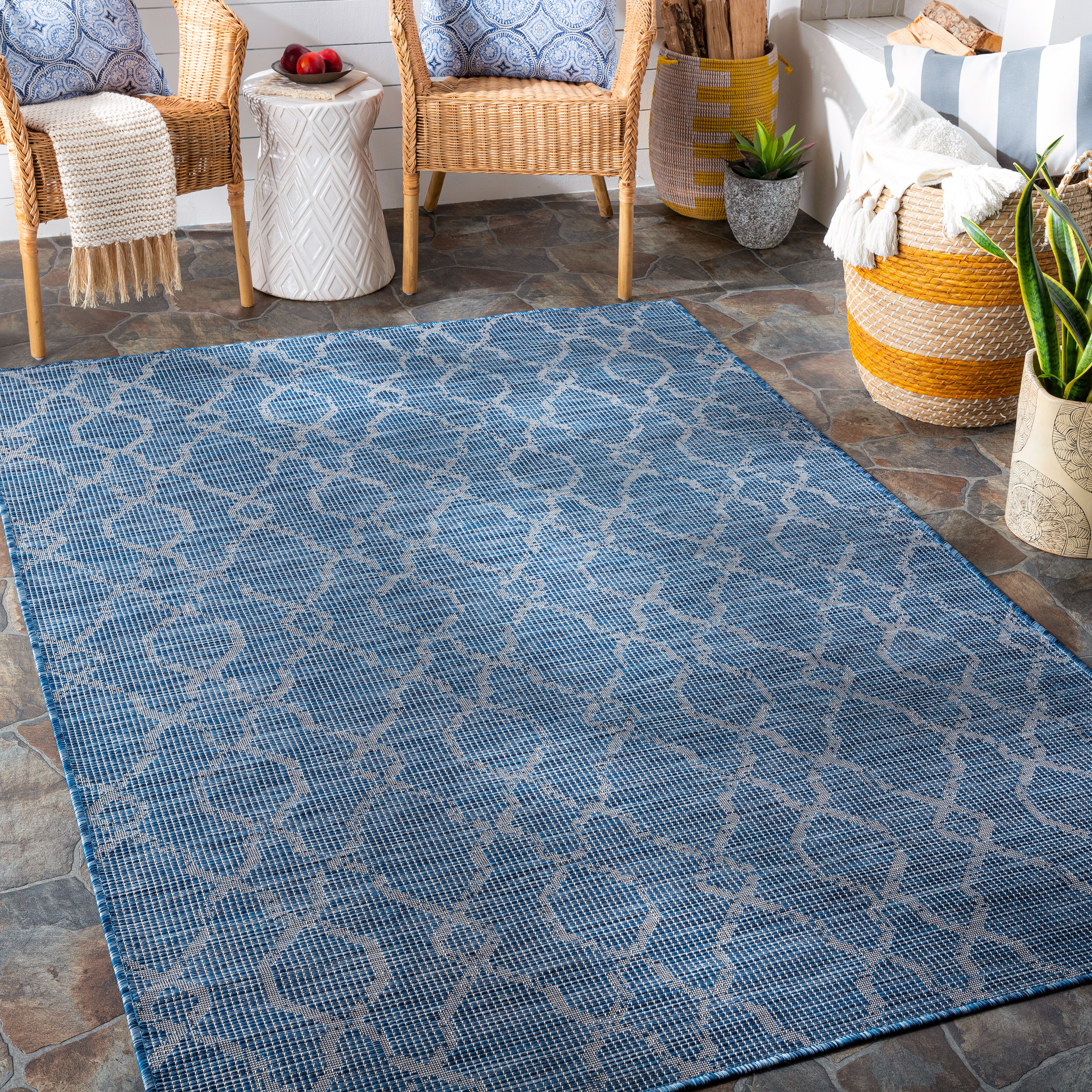 Pasadena Blue Outdoor 2'6" x 7'3" Machine Woven Rug - Image 1