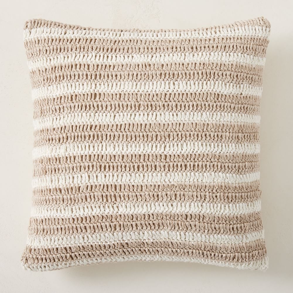 Crochet Linen Stripe Pillow Cover, 20"x20", Alabaster/Sand - Image 0