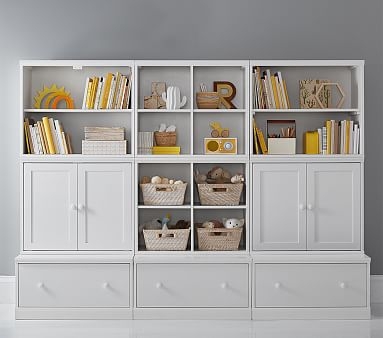 Cameron 2 Bookcase Cubby, 2 Tall Cabinet, &amp; 3 Drawer Base Set, Simply White, Flat Rate - Image 3