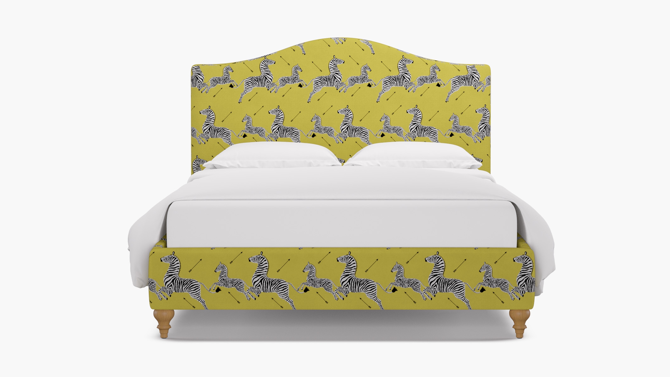 Camelback Bed, Yellow Zebra, Natural Traditional Turned Leg, King - Image 0