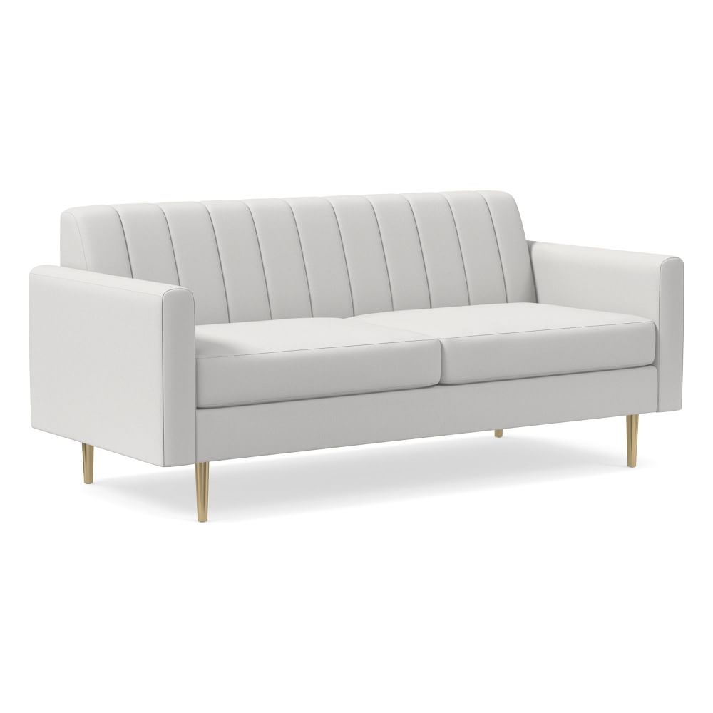 Olive 71" Mailbox Arm Channel Back Sofa, Performance Washed Canvas, White, Brass - Image 0