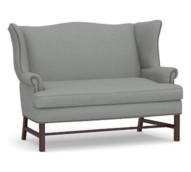 Thatcher Upholstered Settee, Polyester Wrapped Cushions, Performance Brushed Basketweave Chambray - Image 0