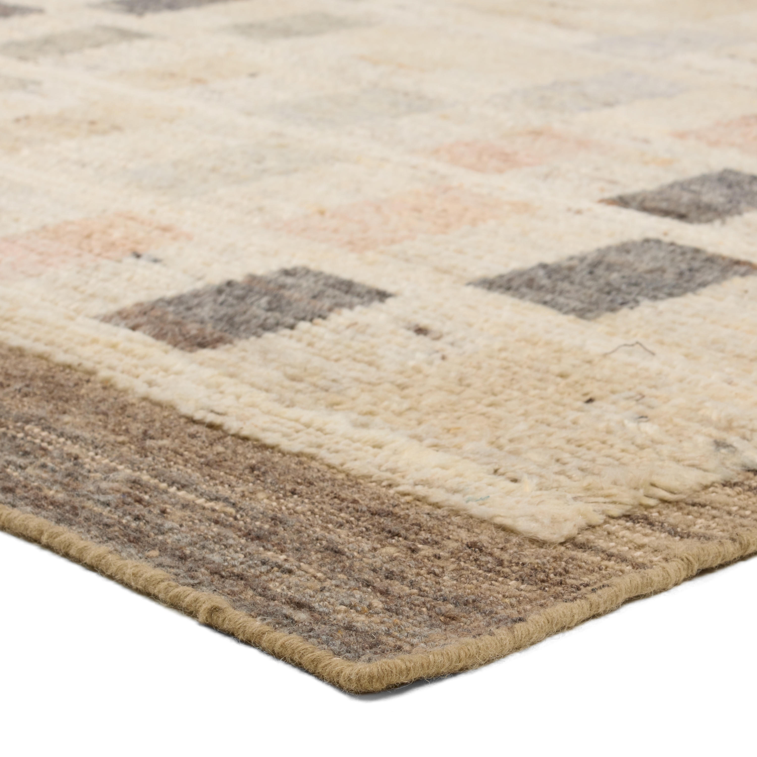 Ituri KAZ05 Handknotted Geometric Ivory and Tan Area Rug (6'x9') - Image 1