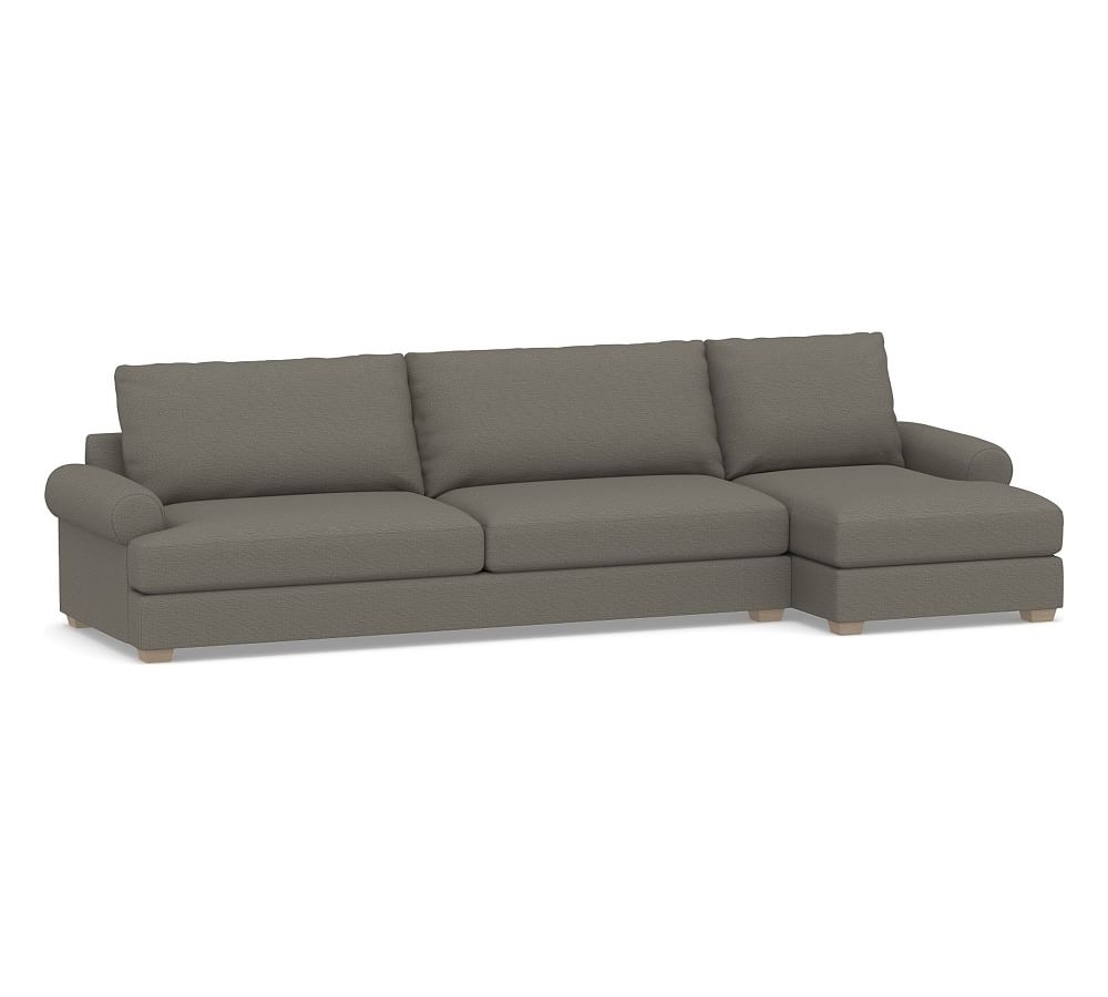 Canyon Roll Arm Upholstered Left Arm Sofa with Chaise Sectional, Down Blend Wrapped Cushions, Chunky Basketweave Metal - Image 0