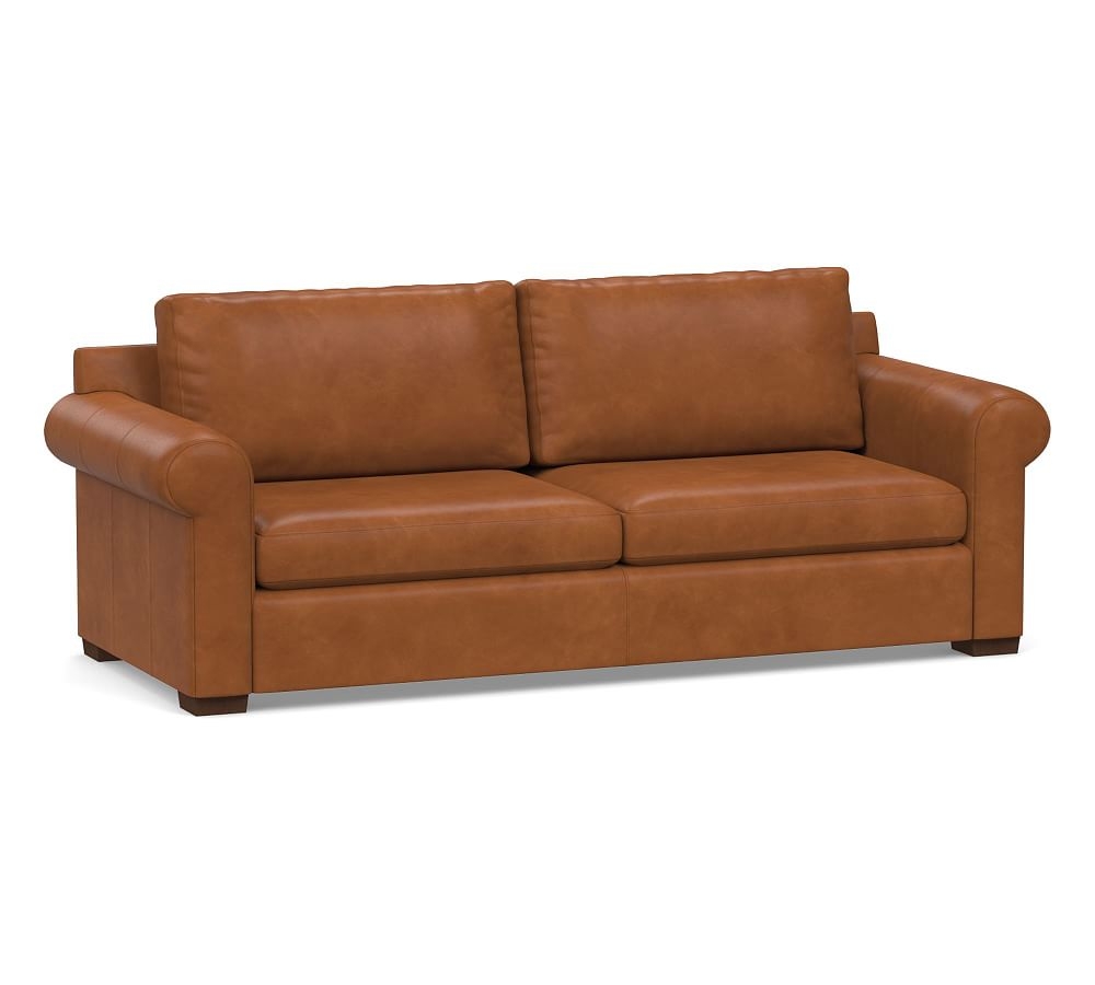 Shasta Roll Arm Leather Sofa 83.5", Polyester Wrapped Cushions, Vintage Caramel - Image 0