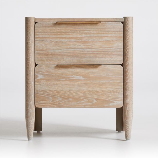 Casa White Oak Wood Nightstand with Drawers - Image 1