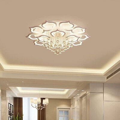 Modern Flush Mount Acrylic Chandelier 16-head Flower Shaped Dimmable Led Ceiling Lamp With Remote Control And Crystal Ball - Image 0