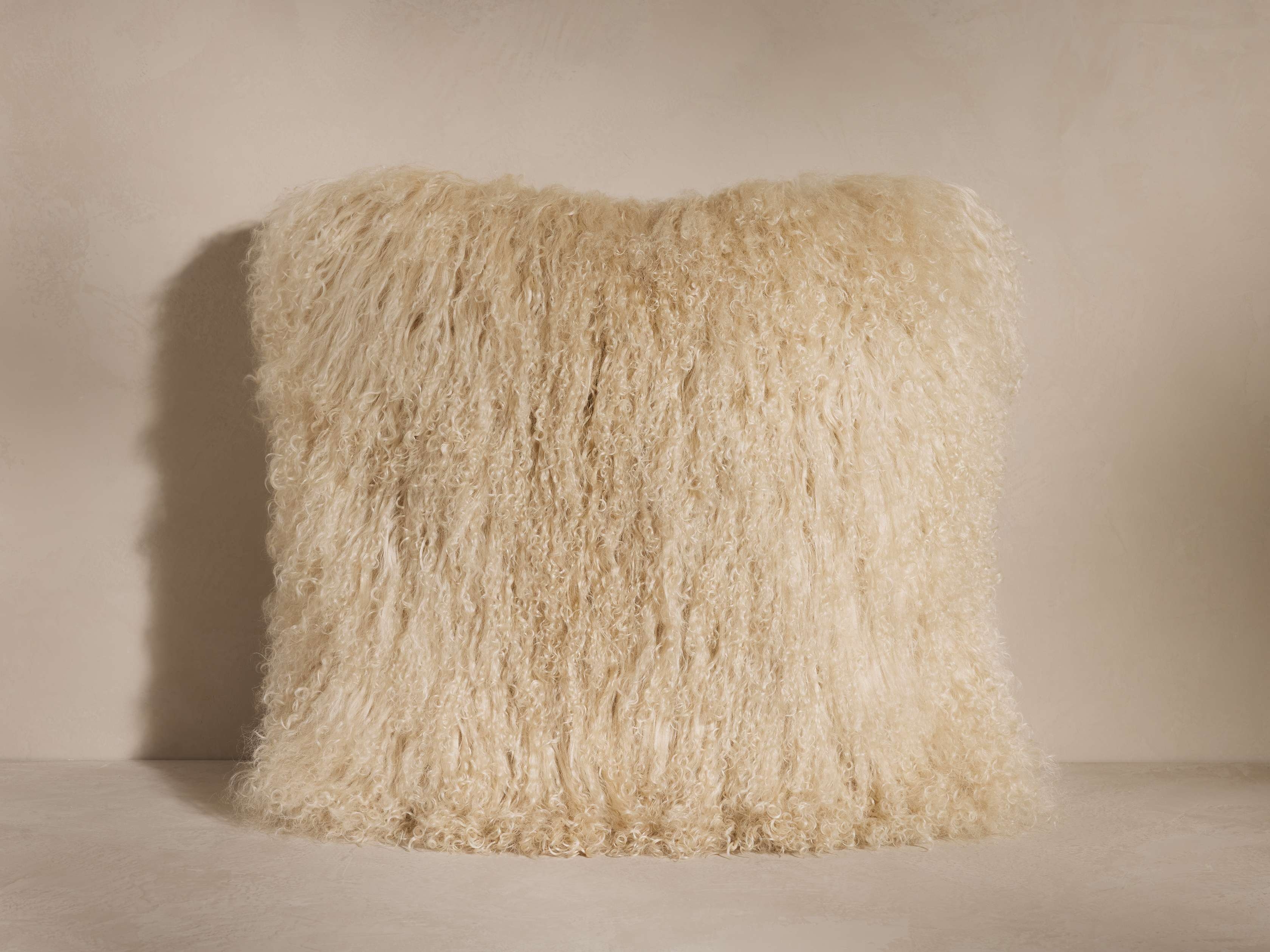 Tibetan Longwool Pillow in Faux Fur Natural  Sand - Image 0